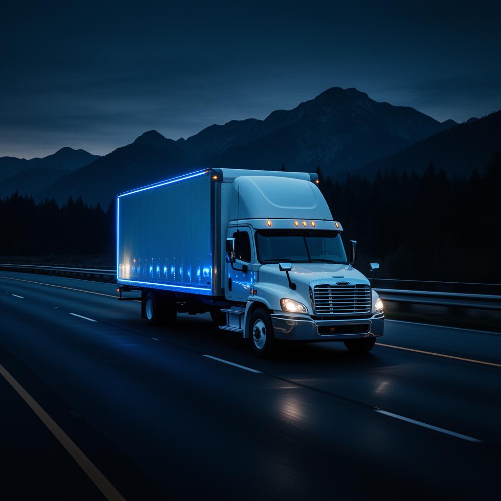 Box truck on highway at dusk